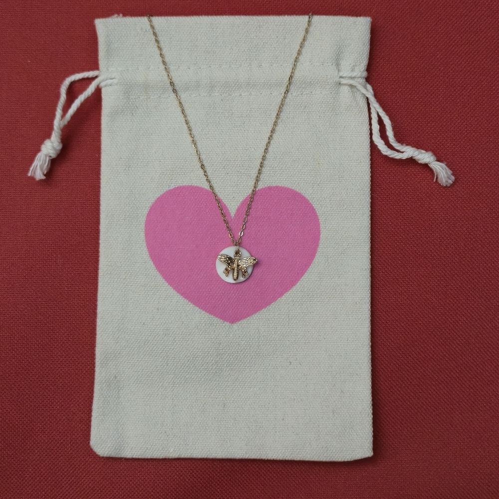 Valentine's day Gift | Gold Bee Pendant Necklace 20" Chain, Present For Her